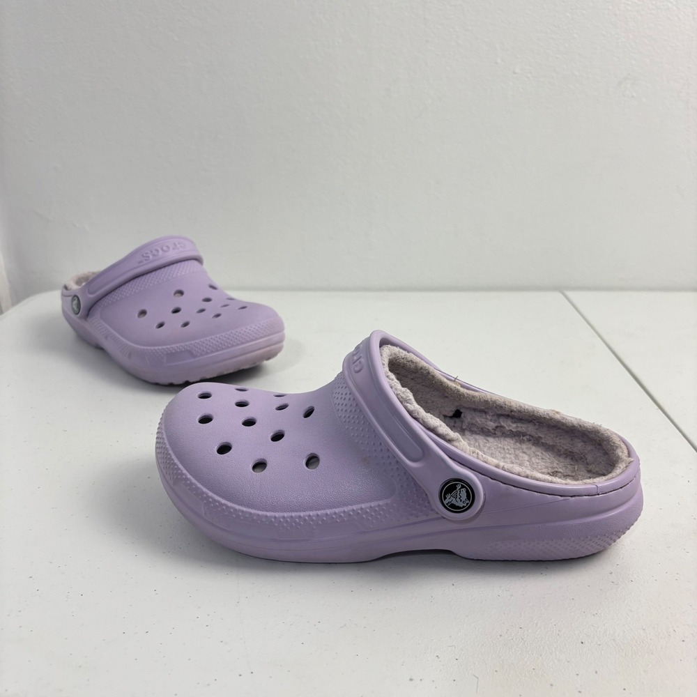 Crocs Classic Lined Clogs Fuzz Plush Cozy Lavender Purple Lounge Slip-On Women 8